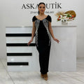 Shinning Crystal Women Sexy Short Sleeve V-Neck Bodycon Bandage Long Dress Elegant Evening Party Celebrate Outfit