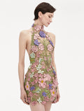 Women Sexy Halter Off the Shoulder Embroidery Bodycon Mini Dress Backless Celebrate Birthday Party Girls' Vacation Outfit