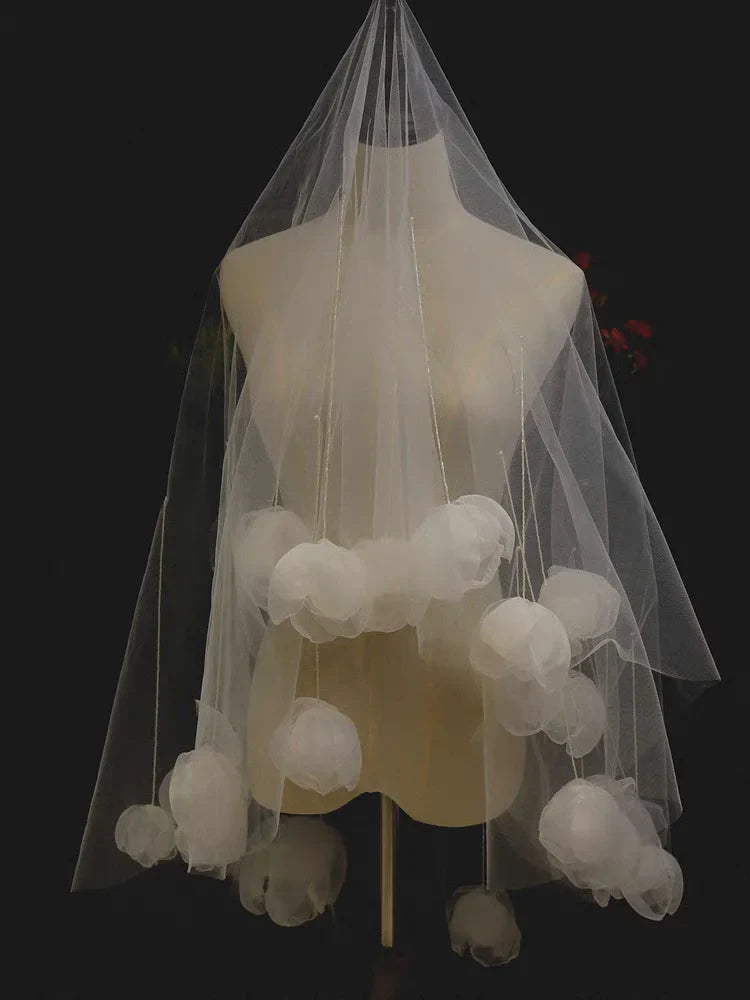 White Bridal Veil Flower Wedding Veils For Evening Party Dress Women Girl Hair Accessories Brides Jewelry a