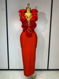 Fashion Black 3D Flower Bodycon Long Bandage Dress Celebrity Elegant Party Birthday Dress Women's Sleeveless Sexy Vestidos Red