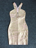 2024 Sexy Women's Coated Bandage Dress Camisole Deep V-neck Sleeveless Bodycon Mini Dresses Cocktail Evening Party Vestidos Gold