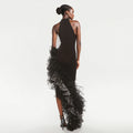 Women Sexy Off the Shoulder Shinning Ruffles Bodycon Bandage Long Dress Celebrate Fashion Evening Party Outfit