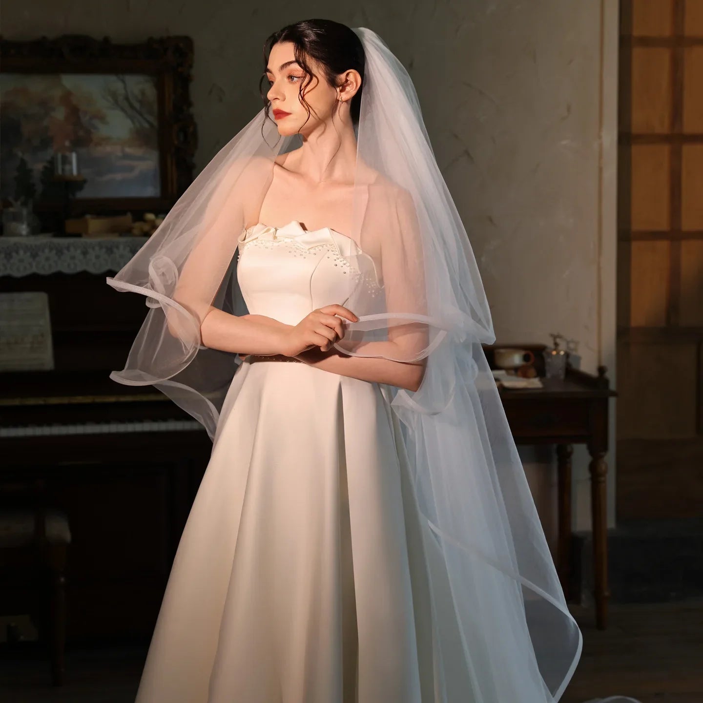 White Bridal Veil With Comb Wedding Veils For Brides Evening Dinner Party Dress Women Girl Gifts Hair Accessories Jewelry a