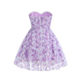 Arrival Purple Color Women Sexy Off the Shoulder Florals Ball Gown Mini Dress Vacation Cute Girls' Birthday Party Dress