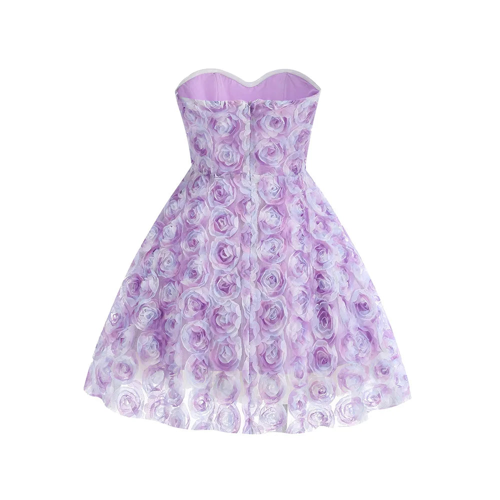 Arrival Purple Color Women Sexy Off the Shoulder Florals Ball Gown Mini Dress Vacation Cute Girls' Birthday Party Dress