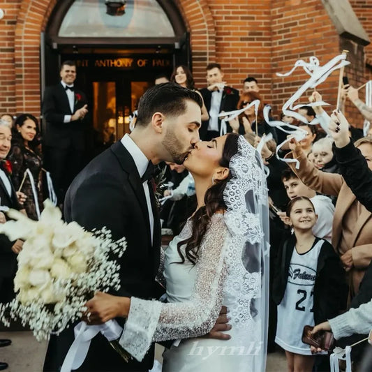 Elegant Lace Mantilla Veil Floor Veil Chapel Veil Cathedral Bridal Veil Fingertip Wedding Veil Off-White
