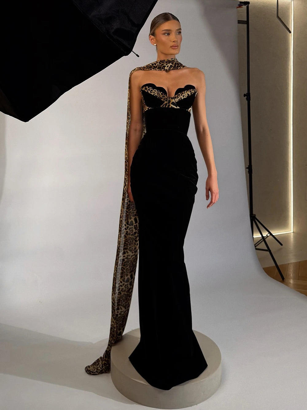 Sexy Leopard print ribbon strapless tight Long Dress Women black Corset Backless Bodycon Maxi Dresses Evening Party Gowns