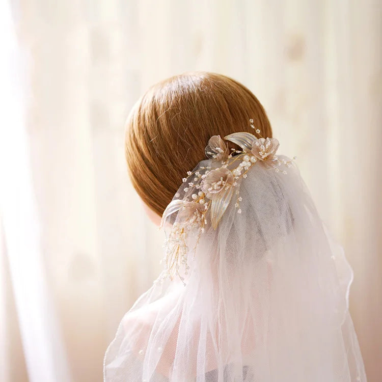 Bridal Hair Accessories Gold Color Headband Headpiece Pearl Hairband For Women Bride Flower Leaf Headdress Crown Wedding Jewelry