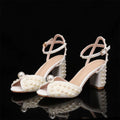 Summer Luxury Pearl Peep toe Thick Heeled Women Gladiator Sandals Fashion Beaded High heels Wedding Banquet Prom Shoes Sandalias
