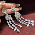 Rose Flower AAA Zircon Bridal Earrings Cubic Zirconia Wedding Earring For Brides Accessories Women Dinner Party Dress Jewelry long earrings