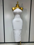 Sexy Sling Backless Crystal Diamonds Chain Bodycon Bandage Dress White Elegant Evening Club Luxury Birthday Party Dresses WHITE