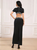 Sexy Women's Water Diamond Waist Design Bandage Dress Stand Collar Long Sleeve Bodycon Split Length Dresses Party Vestidos