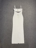 New Arrival Women Sleeveless Sexy Strap Square Collar Bodycon Long Bandage Dress Celebrate Evening Party Nightclub Outfit