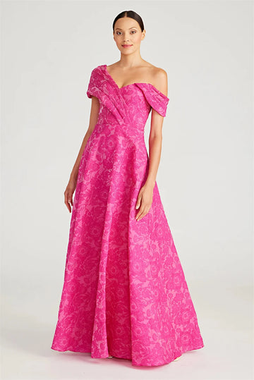 Fuchsia Taffeta Prom Dresses Off the Shoulder A-line Wedding Dress Elegant Sleeveless Floor-Length Vestidos De Fiesta