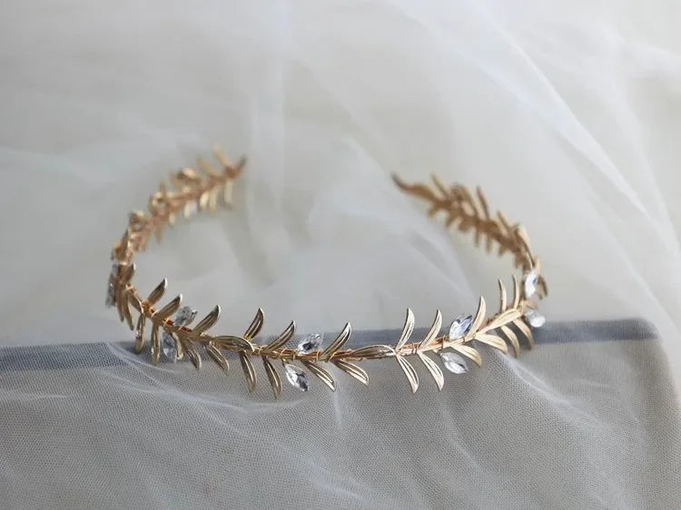 Vintage Gold Color Baroque Headband Tiara Brides Rhinestones Leaf Headpiece Headdress Wedding Accessories Bridal Hair Jewelry