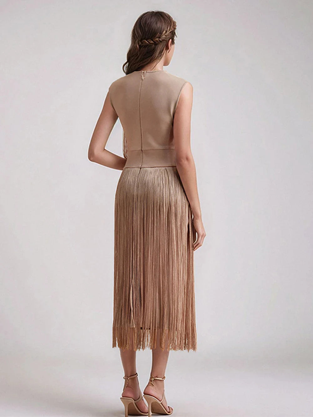 Tassel Patchwork Party Fashion Midi Dress Women Summer Sleeveless Solid High Street Ladies Vestidos