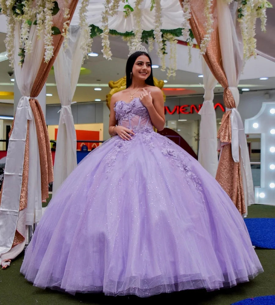 Elegant Fuchsia Quinceanera Dresses With 3D Florals 2025 Sweetheart Ball Gown Tulle Beaded Vestidos De 15 Años Xv Customized Lilac