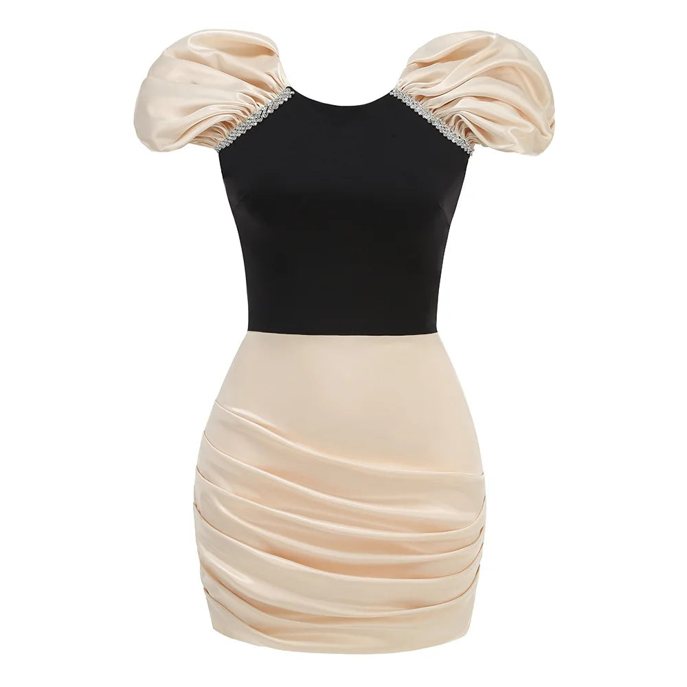 2024 New Fashion Women Puff Sleeve Sexy Square Collar Bodycon Mini Dress Celebrate Birthday Party Cocktail Dress Vestido