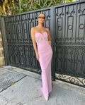Stereoscopic Diamond Flowers Strapless Pink Ankle Lenght Bandage Dress Woman Birthday Party Vestido Celebrity Party Outfit