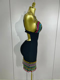 Sparkly Colorful Diamonds V Neck Black Bodycon Bandage Dress Celebrity Elegant Evening Club Party Luxury Birthday Dresses