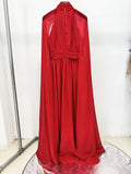 Arrival Red Color Women Fashion Cloak Sleeve Slim Floor-length Dress Elegant Eveening Party Celebrate Prom Outfit