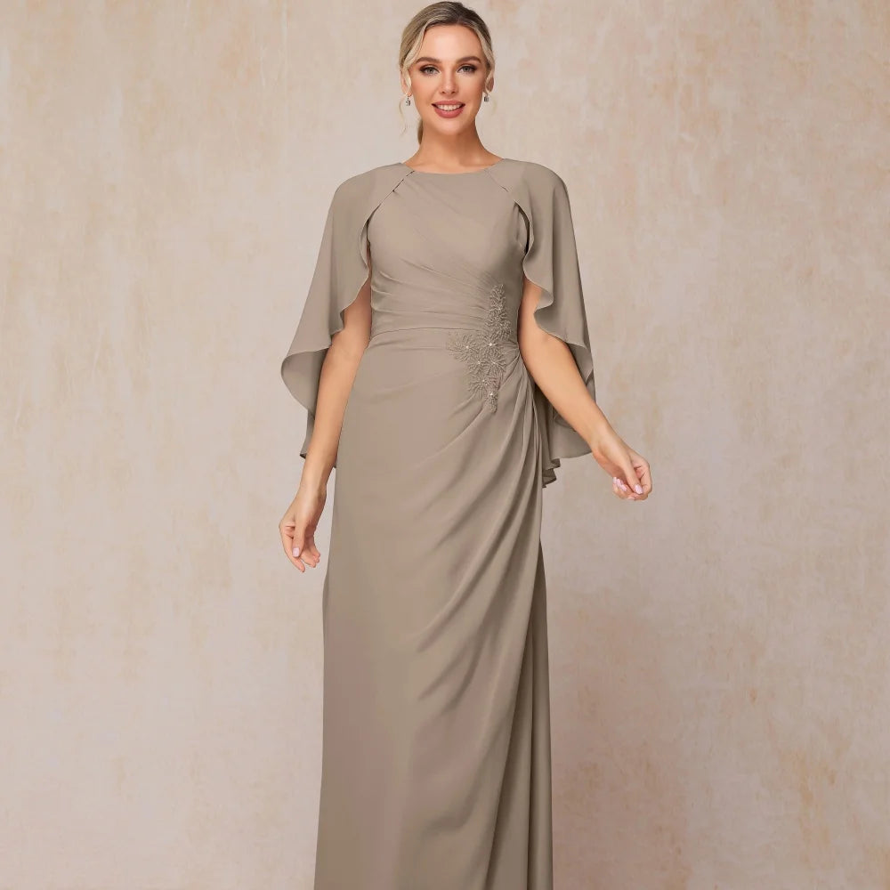 Customized Elegant A Line Chiffon Mother of Dresses O Neck Formal Evening Gowns Appliques Bridal Party vestido invitada boda Picture Color 1