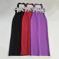 Black Red Women Sexy Halter Off the Shoulder Shinning Diamond Bodycon Long Bandage Dress Evening Party Celebrate Fashion Outfit Red
