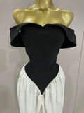 Sexy V Neck off-The-Shoulder Black And White Splicing Mermaid Floor-length dress Women Formal Evening Birthday Party Dress