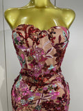 Sexy Strapless Floral Sequin Long Dress Women Sequins Flower Backless Long Slim Dress Evening Party Runway Gown Dress