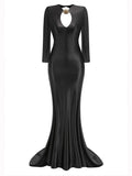 Elegant Solid Women Long Sleeved Floor Length Dress Sexy Party Backless Slim Female Maxi Dresses Summer Chic Lady Robe