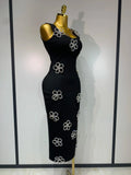 Women Celebrity Sexy Diamonds Flower Black Long Bodycon Bandage Dress Elegant Evening Club Party Luxury Birthday Dresses
