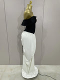 Sexy V Neck off-The-Shoulder Black And White Splicing Mermaid Floor-length dress Women Formal Evening Birthday Party Dress