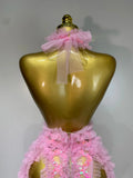 Mesh Sequins Sexy Backless Halter See Through Dress Birthday Evening Party Prom Nightclub Singer Stage Performance Costume