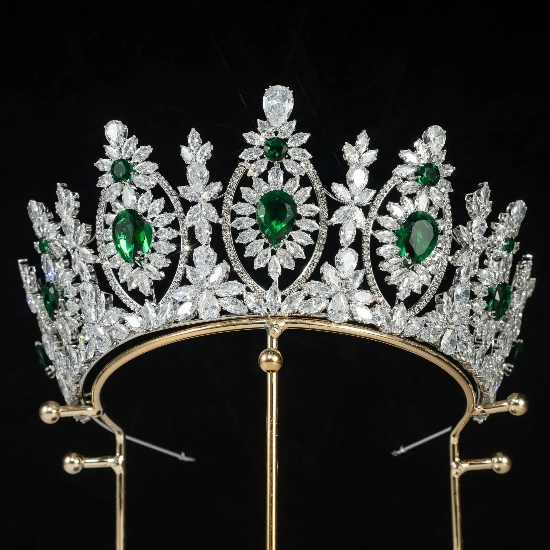 Bridal Hair Jewelry Red Zirconia Tiaras Crowns Zircon Headband Diadem Brides Women Pageant Prom Headpiece Wedding Accessories green