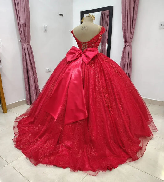Convertible 2 In 1Red Quinceanera Dresses 2025 Glitter Sparkly Ball Gown Vestido 15 Anos Debutante Lace Sweet 16 DressCustomized