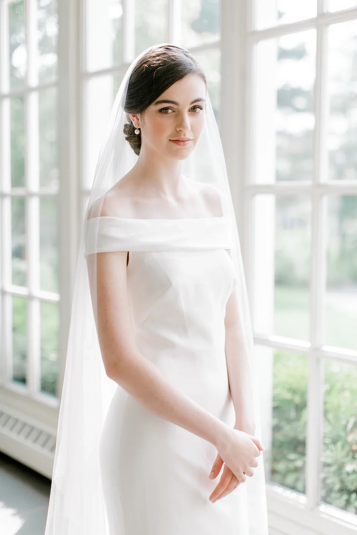 Cathedral Veil with Blusher, Soft Net Long Wedding Veil, Cathedral Drop Veil