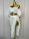 Women White Sequins Top Short Skirt Two Pieces Set Sexy Celebrate Evening Prom Birthday Dress Nightclub Stage Outfit