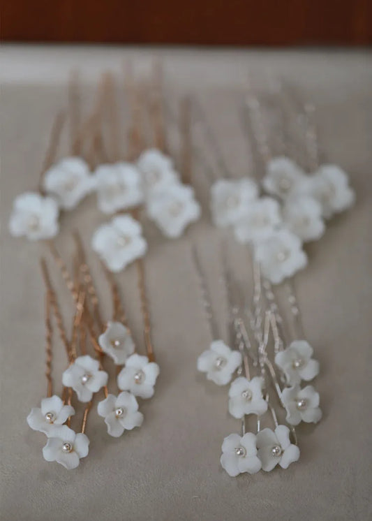Bridal Jewelry Porcelain Flower Hair Pin Clip Pearl Head Piece For Brides Bridesmaids Hairpins Women Wedding Accessories