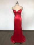 Sexy Women'S Light Luxury Nail Bead Design Tailcoat And Floor Dress Strapless Sleeveless Bodycon Backless Marx Red Dresses Red
