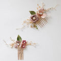 Wedding Accessories Pink Flower Hairpin Leaf Hair Comb Pin Clip For Brides Bridesmaids Crystal Pearl Head Piece Bridal Jewelry c