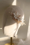 Wedding Accessories Porcelain Flower Hairpin Gold Color Head Piece Pearl Hair Combs Clip For Brides Birthday Gift Bridal Jewelry