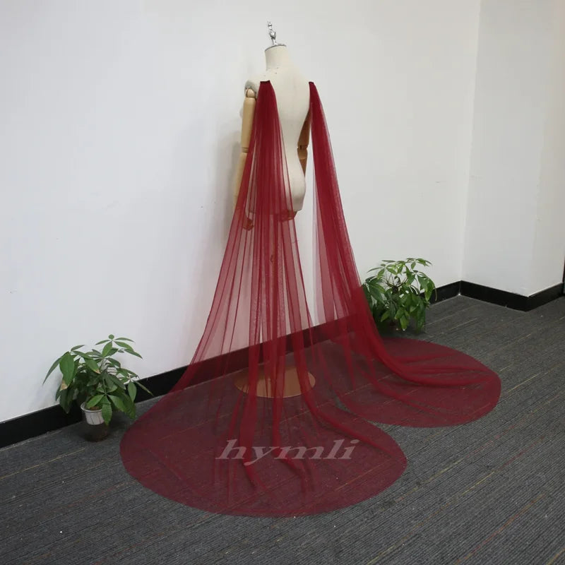 Detachable Wine Red Tulle Bridal Wings , Beach Bridal Cape Veil , Shoulder Wing, Minimalist Wedding Cape Wine Red