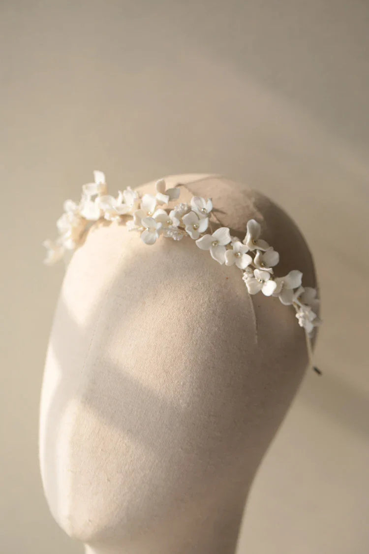 Porcelain Flower Headband Hairband For Bride Silver Color Headpiece Headdress Headwear Bridal Jewelry Wedding Hair Accessories