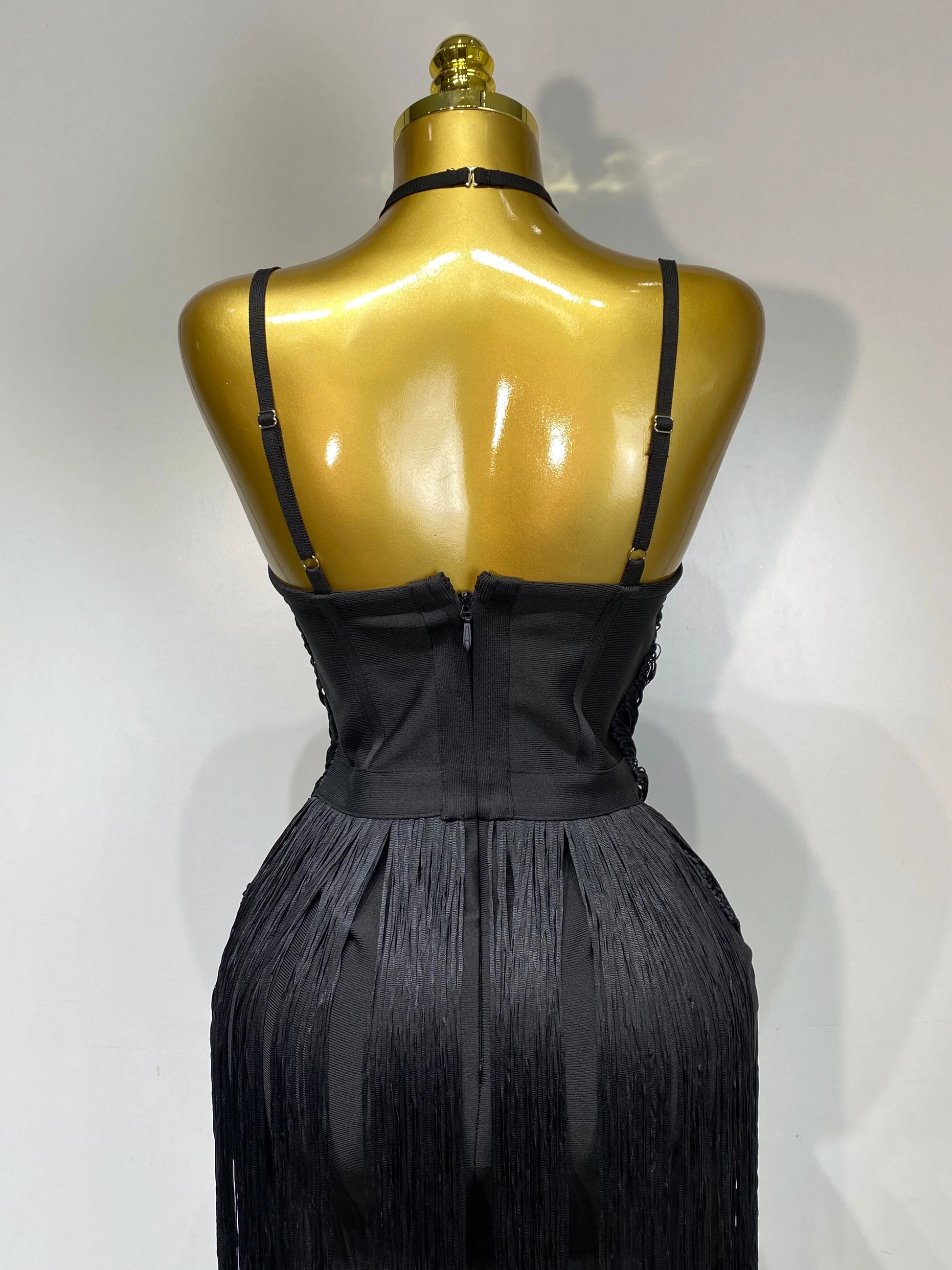 Women Sexy Backless Tassel Black Ankle Bodycon Bandage Dress Celebrity Elegant Evening Club Luxury Birthday Party Dresses