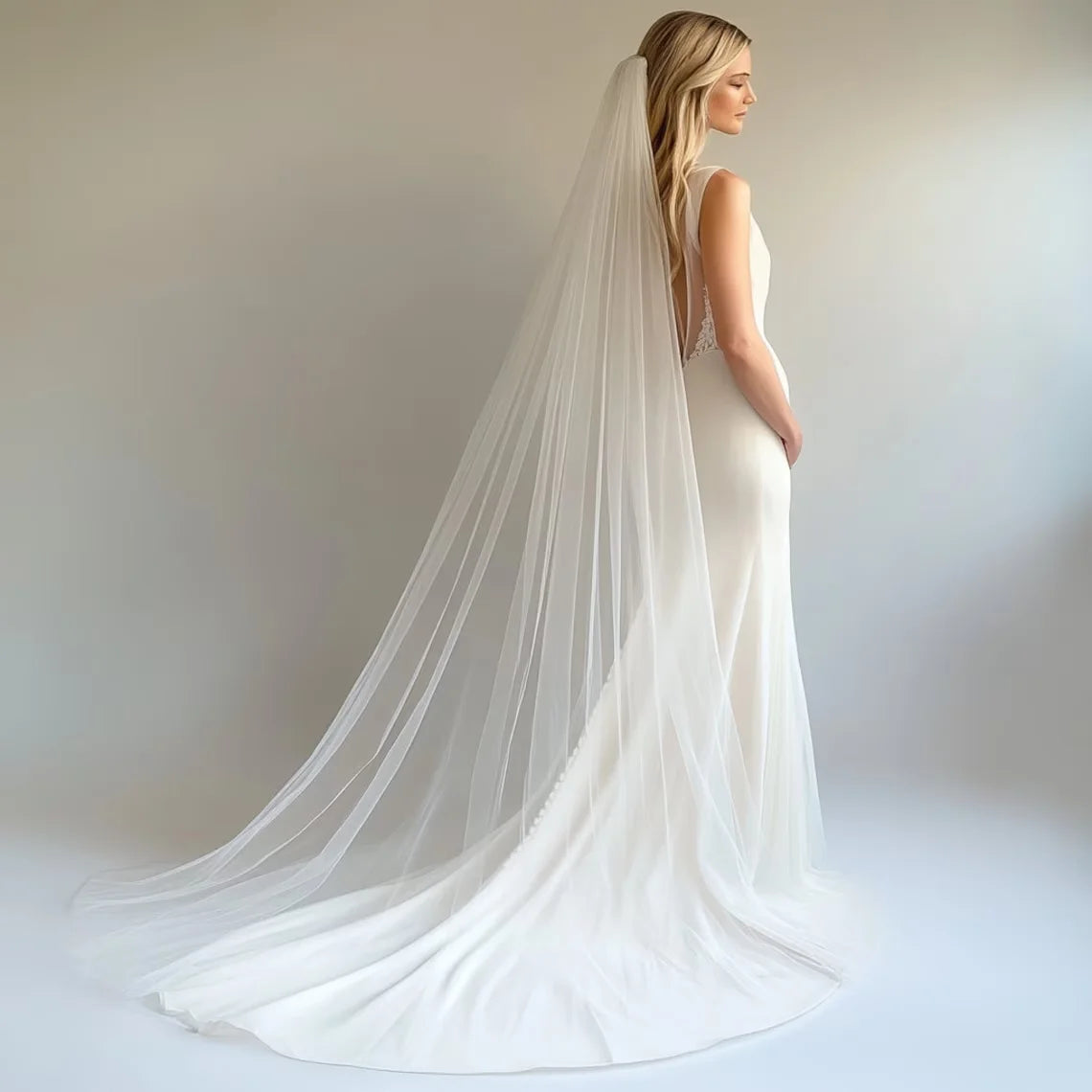Signature Soft Long Tulle Wedding Veil with Cut Edge Simple Bridal Veil