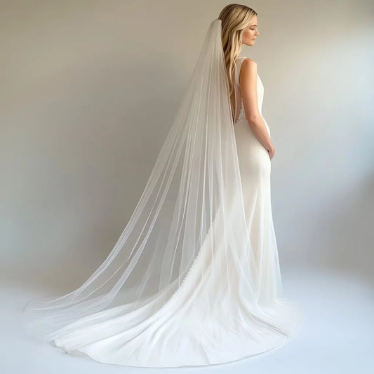 Signature Soft Long Tulle Wedding Veil with Cut Edge Simple Bridal Veil