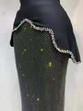 High Quality Black Design Sleeveless Rhinestone Top + Hot diamond Skirt Suit Evening Party Dress Nightclub Luxury Birthday Gown