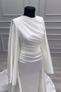Arabic Wedding Dresses O-Neck Customized Long Sleeves Satin Mermaid Muslim Bridal Gown Vestidos De Novia