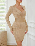 2022 Winter Women Long Sleeve Sexy V-Neck Bodycon Mini Dress Rayon Bandage Fashion Elegant Evening Party Outfit