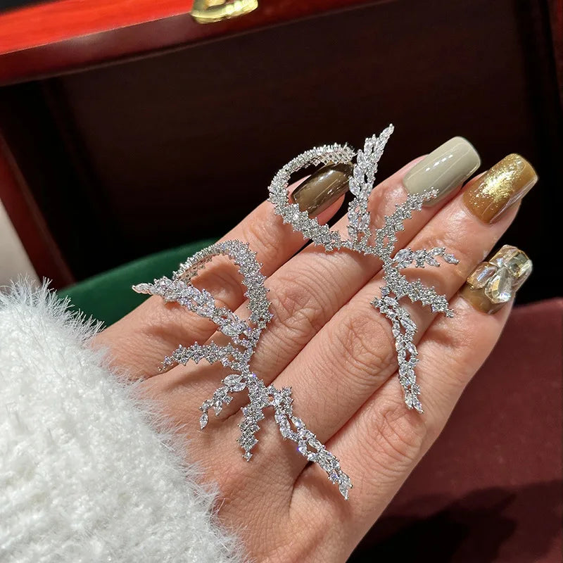 High Quality CZ Zircon Bridal Earrings Silver Color Zirconia Wedding Earring Bride Women Accessories Party Dinner Dress Jewelry